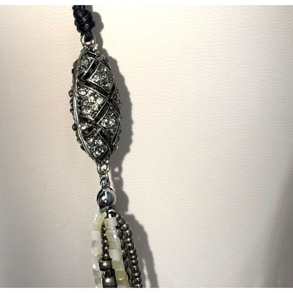 J. Jill Layered Necklace Art Deco Silver Tone Hematite Bead Pavé Adjustable Cord - Picture 11 of 15